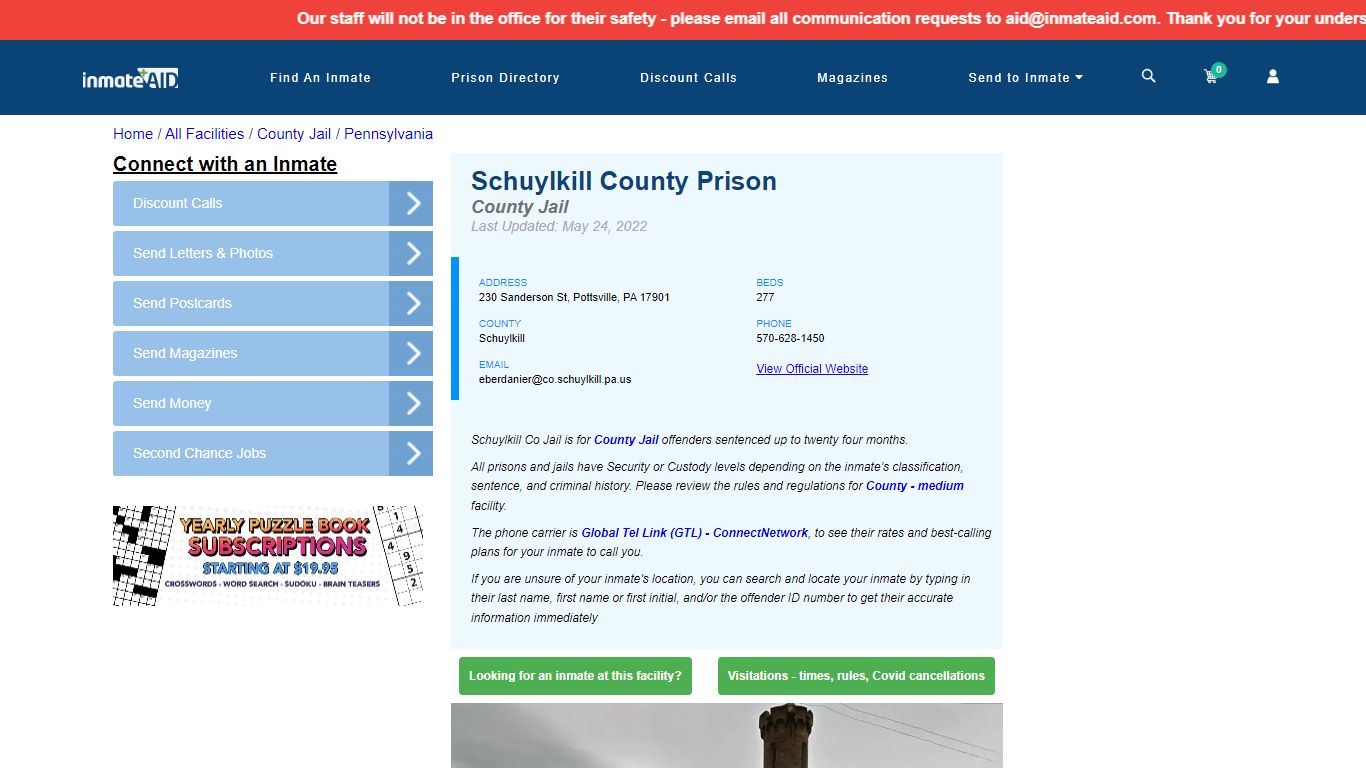 Schuylkill County Prison - Inmate Locator - Pottsville, PA