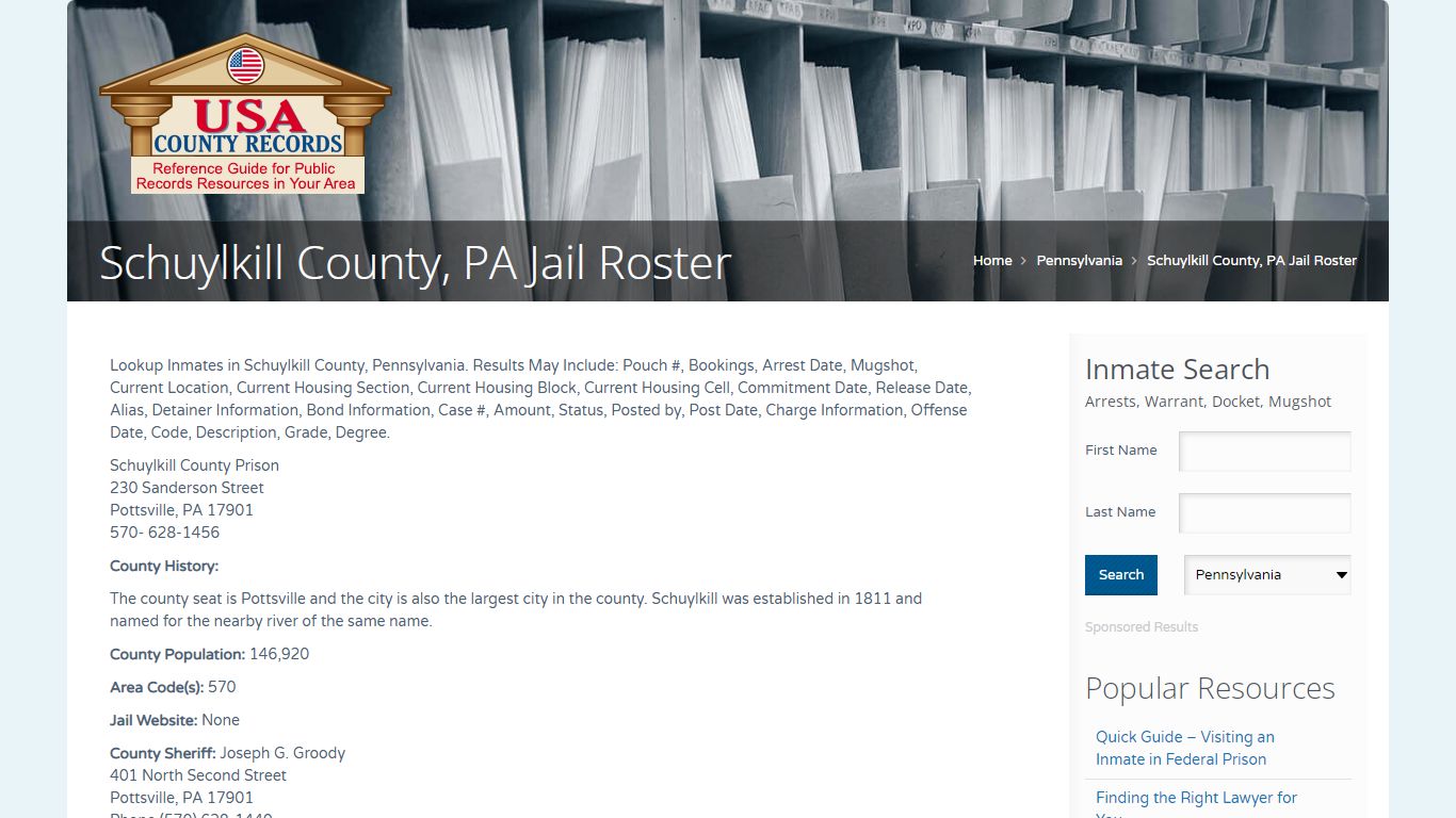 Schuylkill County, PA Jail Roster | Name Search