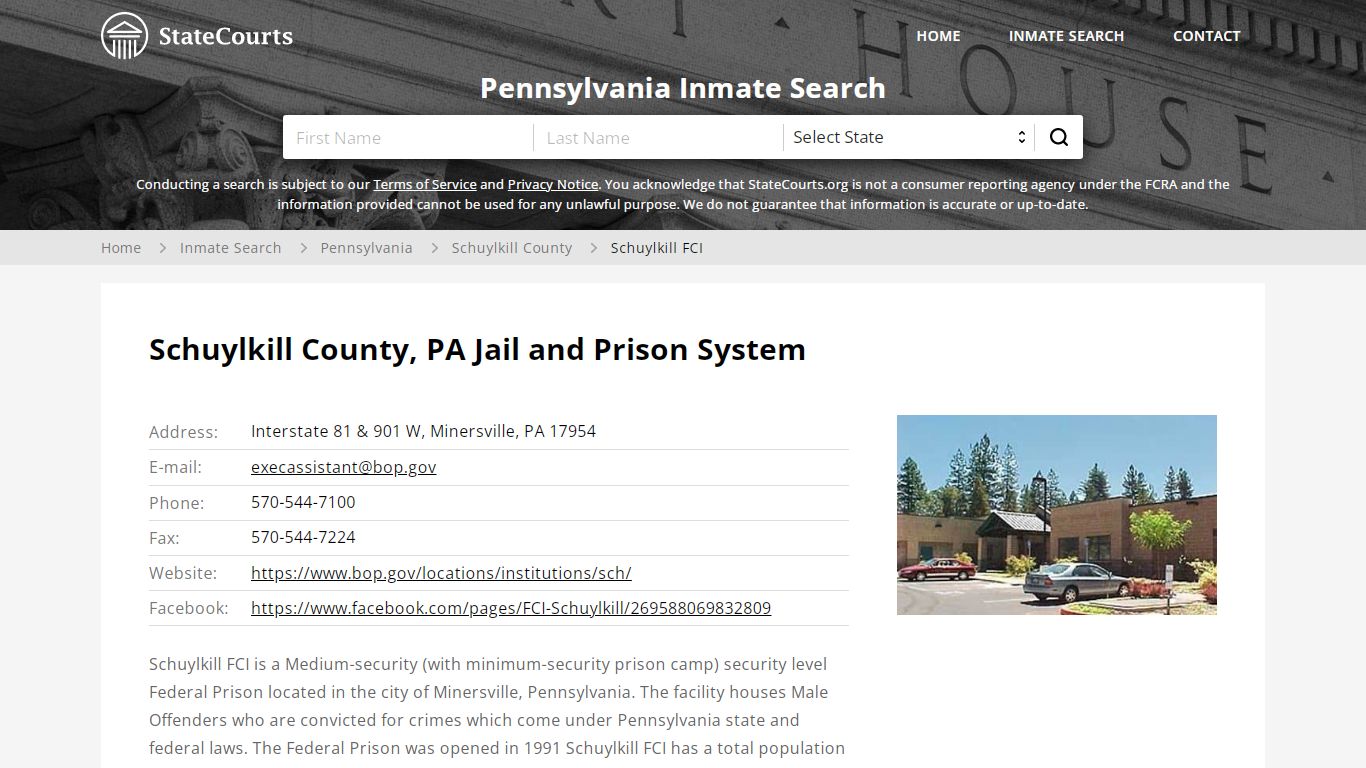 Schuylkill FCI Inmate Records Search, Pennsylvania ...