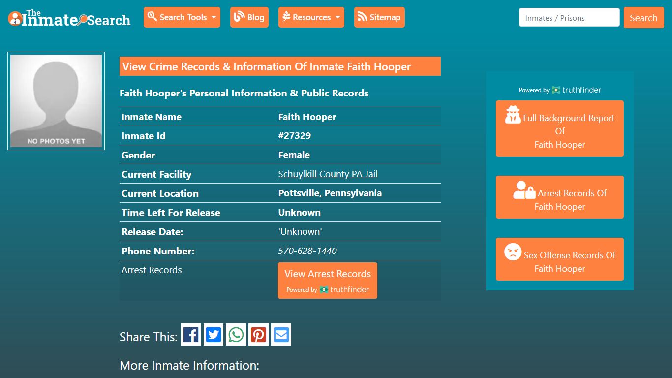 View Crime Records & Information Of Inmate Faith Hooper